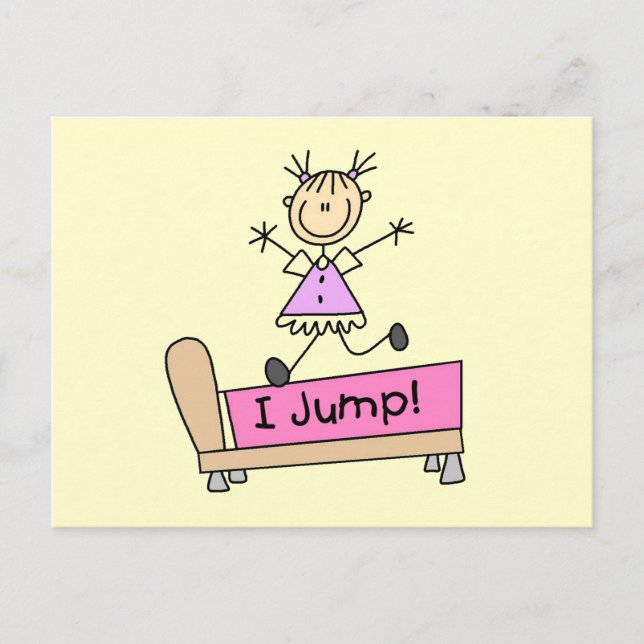 Jumping on the Bed Stick Figure Girl Postcard (Front)