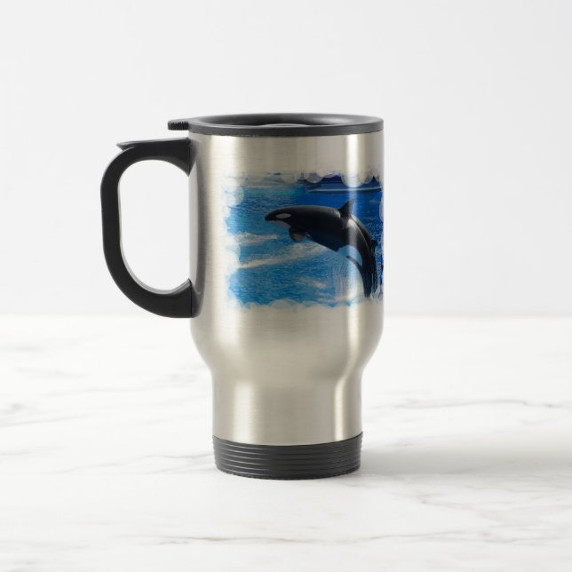 Jumping Orca Whale Travel Mug (Left)