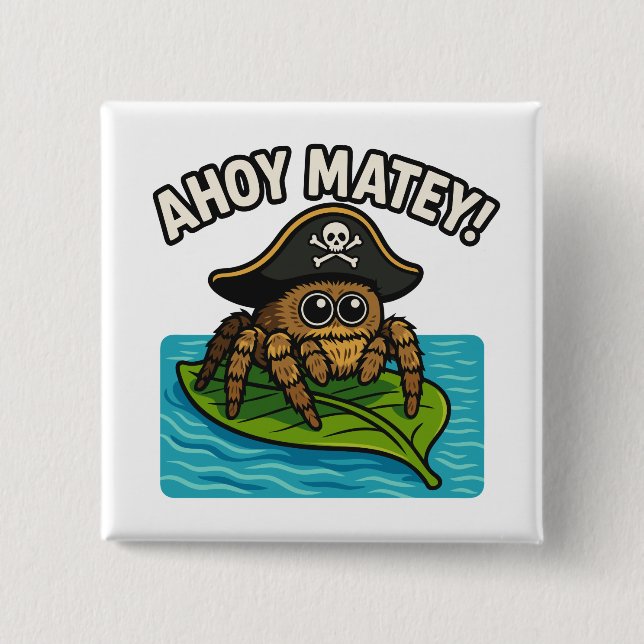 Jumping Pirate Spider Adventure Captain Webbeard 2 Inch Square Button (Front)
