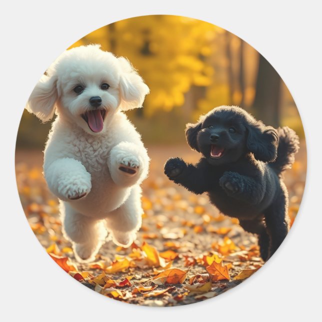 Jumping Poodle Puppies Classic Round Sticker (Front)