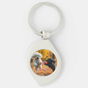 Jumping Poodle Puppies Keychain