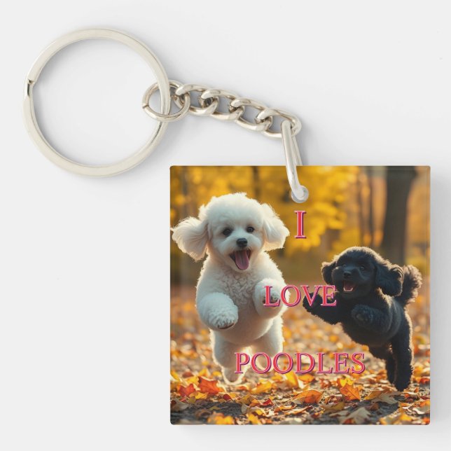 Jumping Poodle Puppies Keychain (Front)