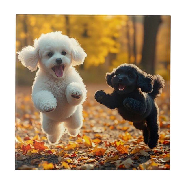 Jumping Poodle Puppies Tile (Front)