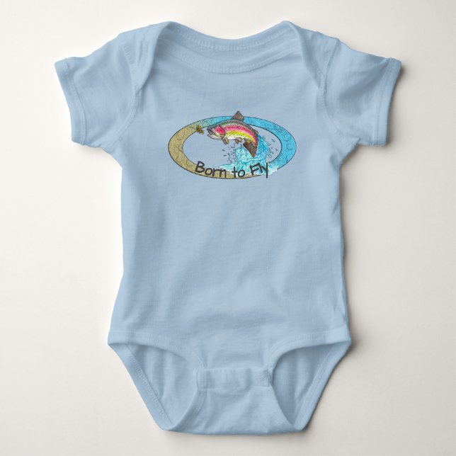 Jumping Rainbow Trout Fly Fishing Baby Bodysuit (Front)