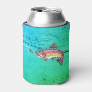 Jumping Rainbow Trout Fly Fishing Can Cooler