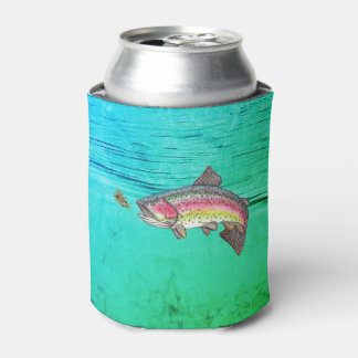 Jumping Rainbow Trout Fly Fishing Can Cooler