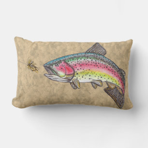 Jumping Rainbow Trout for Fly Fishing Lure Lumbar Pillow