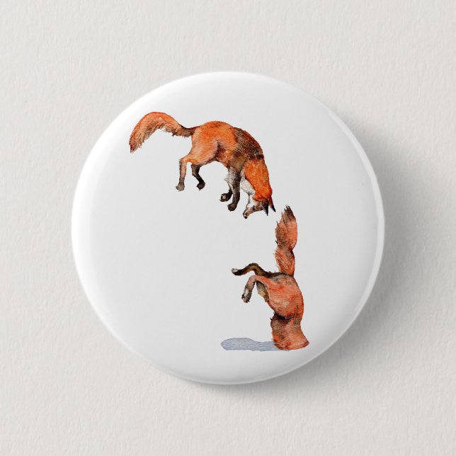 Jumping Red Fox 2 Inch Round Button (Front)