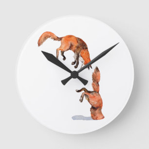 Jumping Red Fox Round Clock