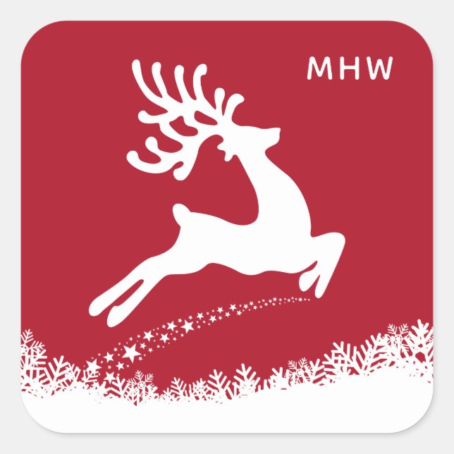 Jumping Reindeer custom monogram stickers (Front)
