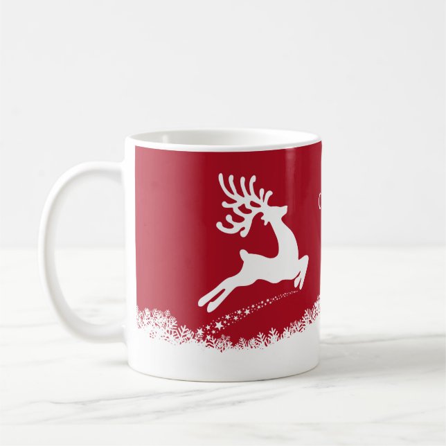 Jumping Reindeer nom personnalisé tasses (Gauche)