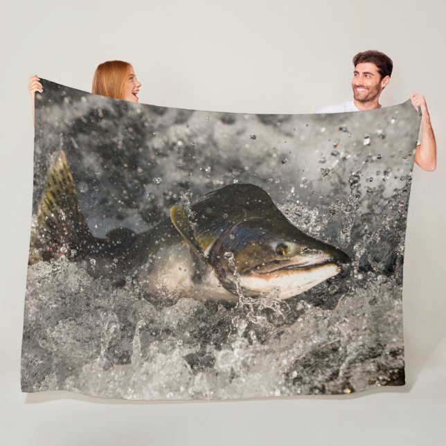 Jumping Salmon Fleece Blanket (In Situ)