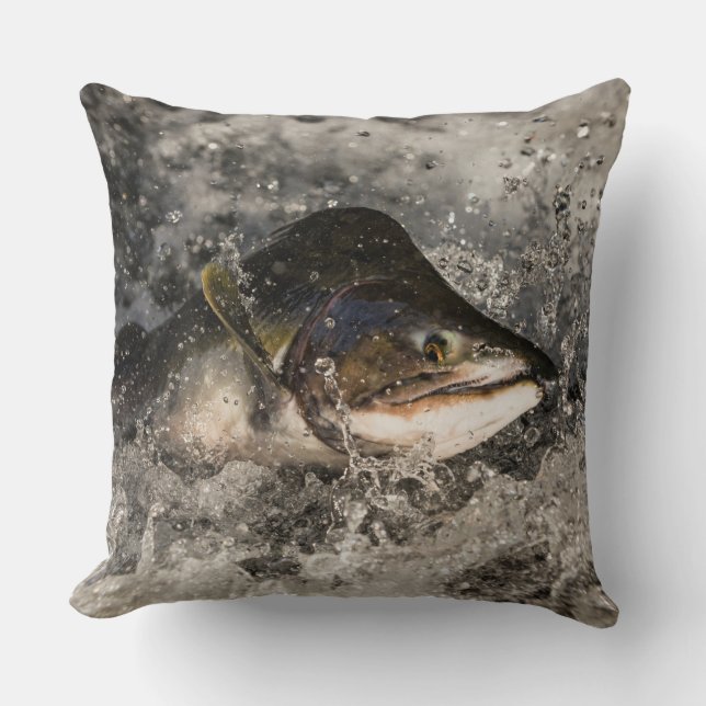 Jumping Salmon Throw Pillow (Front)