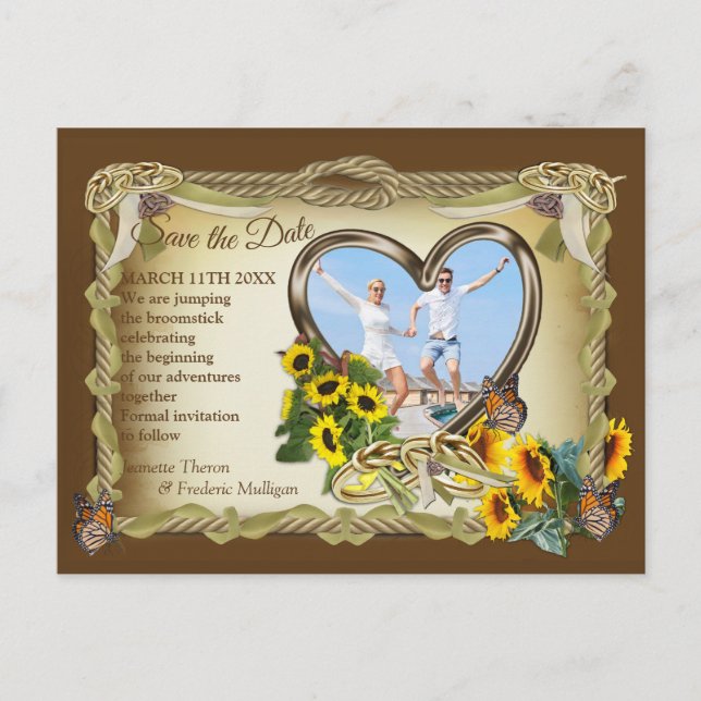 Jumping the Broomstick - Save the Date Announcement Postcard (Front)