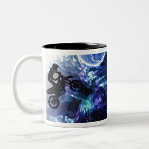 Jumping through Space - Motocross Rider Two-Tone Coffee Mug