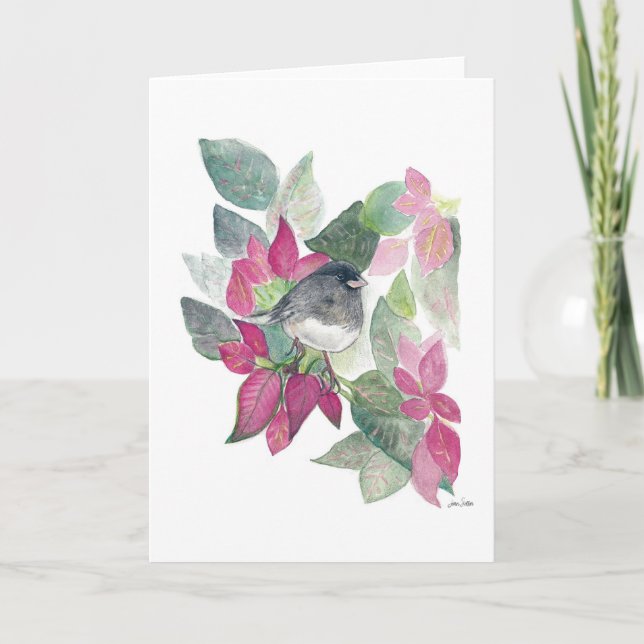Junco Bird Flowers Card (Front)