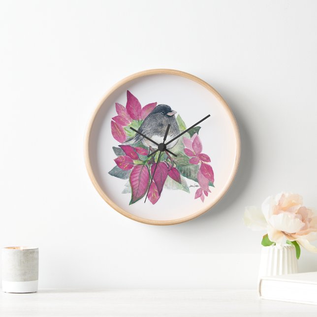 Junco Bird Watercolor Wall Décor Clock (Junco Bird Watercolor Wall Décor Clock From Jenn's Emporium.)