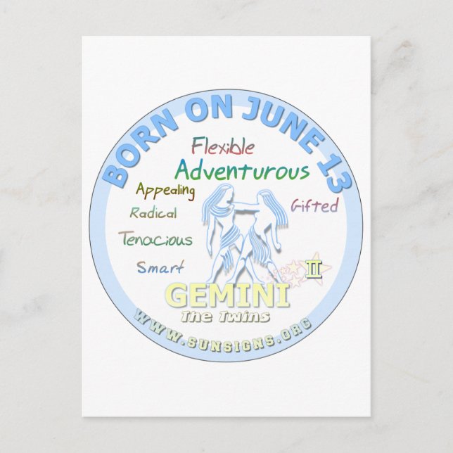 June 14th Birthday - Gemini Postcard (Front)