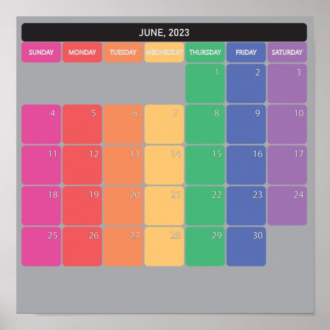 June 2023 planer calendar colour days poster (Front)