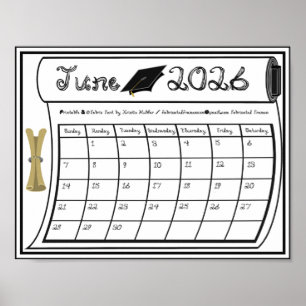 June 2026 School Graduation Fabric Font Bolt Month Poster