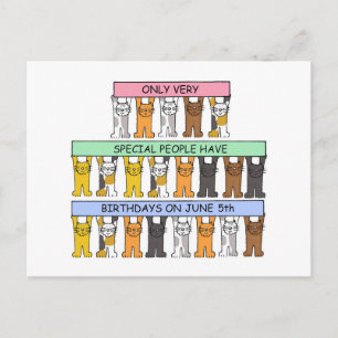June 5th Birthday Cartoon Cats Postcard