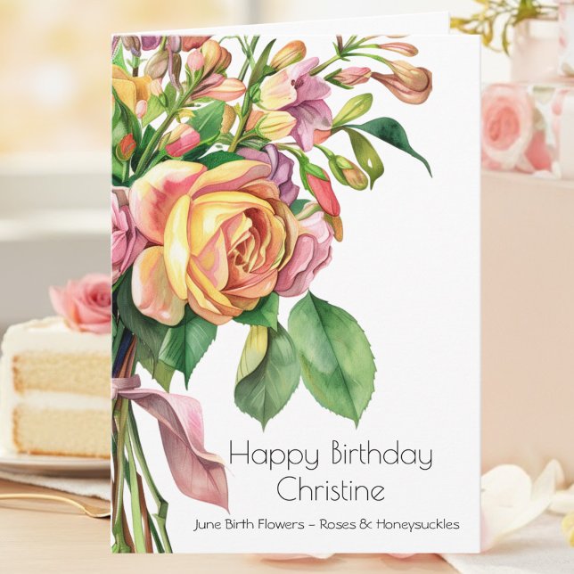 June Birth Flower Birthday Card Roses Honeysuckle (Creator Uploaded)