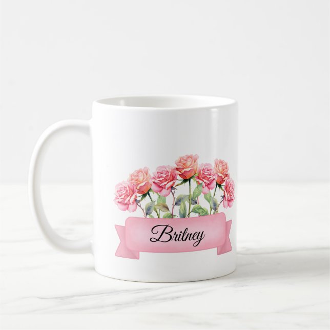June Birth Flower Custom Rose  Coffee Mug (Left)