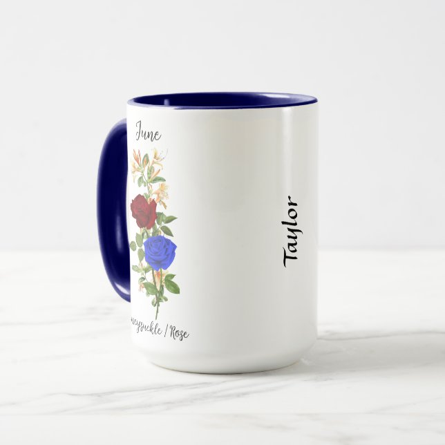 June Birth Flower Honeysuckle and Rose Mug (Front Left)