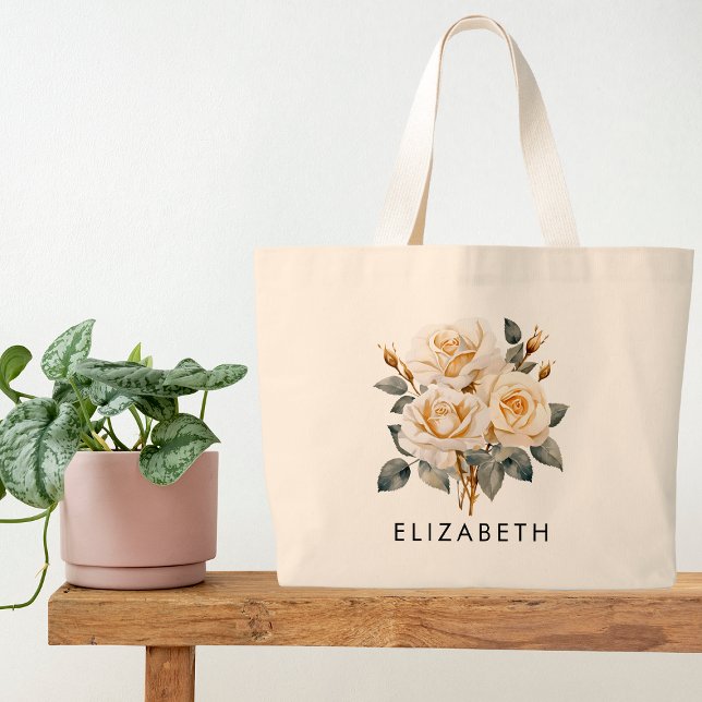June Birth Month Flower Personalized Gift for Her Large Tote Bag (Creator Uploaded)