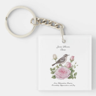 June Birth Month Flower Rose Elegant Birthday Keychain