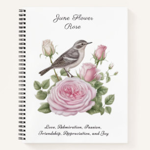 June Birth Month Flower Rose Elegant Birthday Notebook