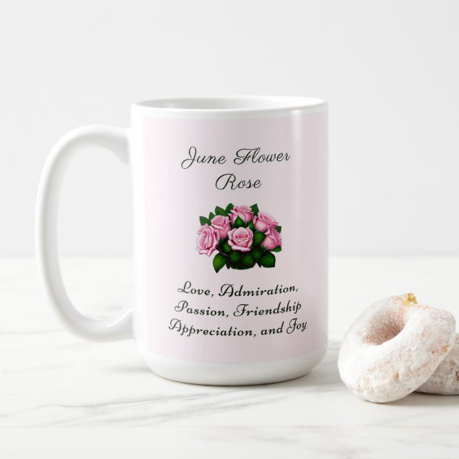 June Birth Month Flower Rose Timeless Floral  Coffee Mug (With Donut)
