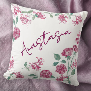 June Birth Month Honeysuckle Rose Personalized Throw Pillow