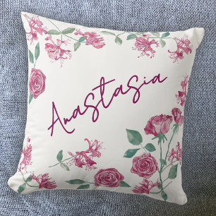June Birth Month Honeysuckle Rose Personalized Throw Pillow