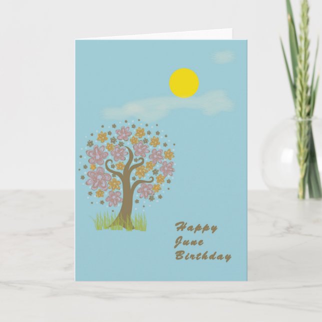 June Birthday Card with Sun & Creative Tree Blank (Front)