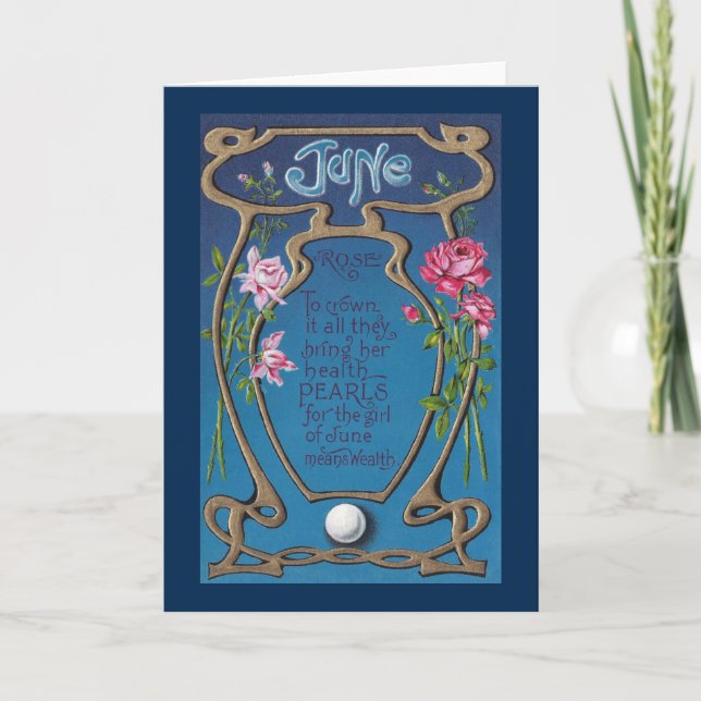 June Birthday Pearl and Roses Card (Front)