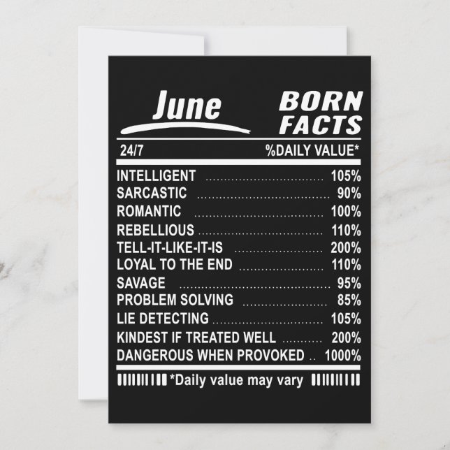 june born facts birthday t-shirts card (Front)