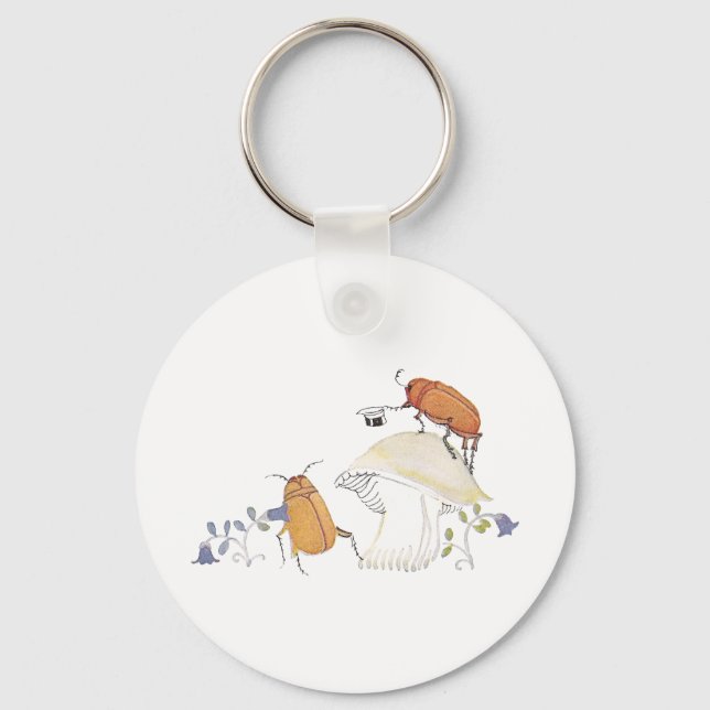 June Bugs, Mushroom and Blue Flowers Keychain (Front)