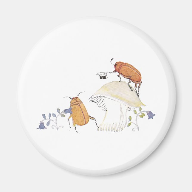 June Bugs, Mushroom and Blue Flowers Magnet (Front)