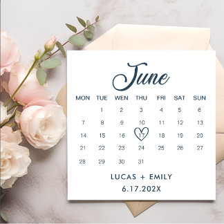 June Calendar Dark Blue Wedding Napkin