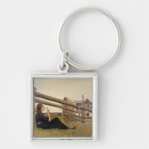 June. Girl Blowing Dandelion Seeds, 1899 Keychain