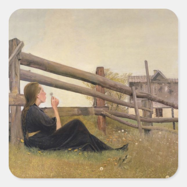 June. Girl Blowing Dandelion Seeds, 1899 Square Sticker (Front)