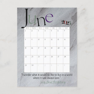 June Grey Modern Monthly Calendar 2025 Postcard