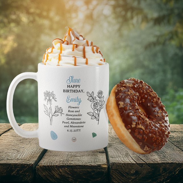 June Rose and Honeysuckle Birthday Keepsake Coffee Mug (June Floral and Birthstone Birthday Keepsake Coffee Mug)