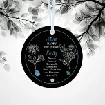 June Rose and Honeysuckle Birthday Keepsake Metal Ornament<br><div class="desc">June actually has two flowers and three gemstones in celebration of birthdays for this month: flowers -- honeysuckle and rose; gemstones -- moonstone, alexandrite and pearl. This design features all. This design features details in white and moonstone blue with alexandrite on a black background. We have paired it with a...</div>