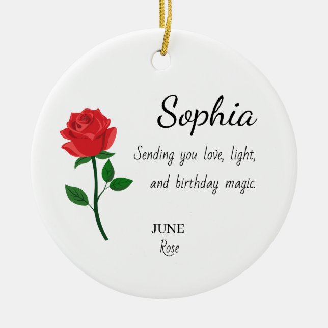 June Rose Personalized Birthday Ceramic Ornament (Front)