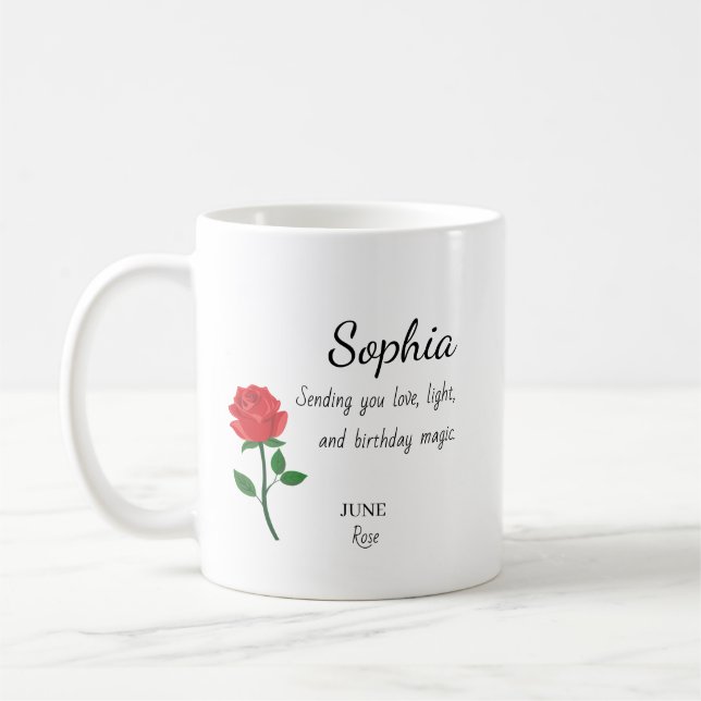 June Rose Personalized Birthday Coffee Mug (Left)