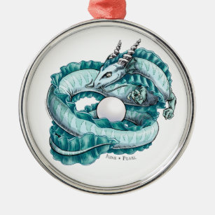June’s Birthstone Dragon: Pearl Metal Ornament