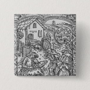 June, sheep shearing, Gemini 2 Inch Square Button