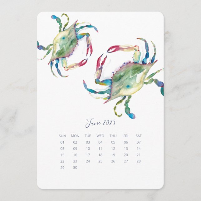June Stand Alone Calendar Blue Crab Menu (Front)